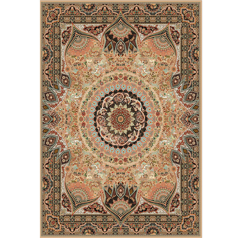 Shabby Chic Tribal Pattern Carpet Brown Polyester Area Rug Non-Slip Backing Rug for Home Decor