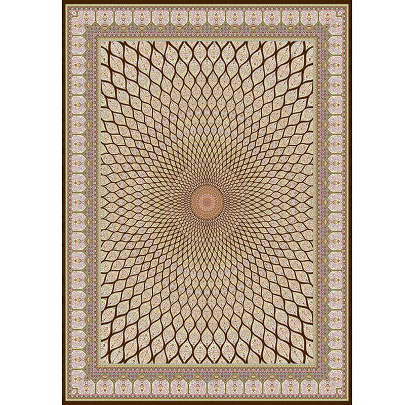 Shabby Chic Tribal Pattern Carpet Brown Polyester Area Rug Non-Slip Backing Rug for Home Decor