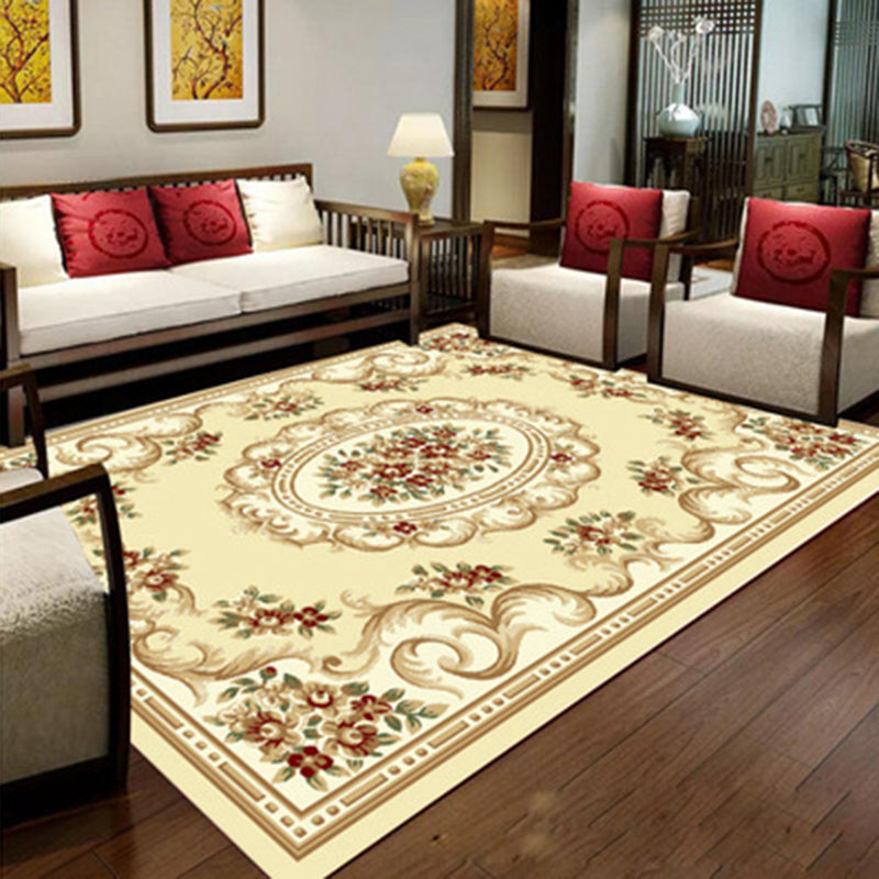 Fancy Red Tribal Pattern Area Rug Polyester Traditional Area Carpet Easy Care Rug for Living Room