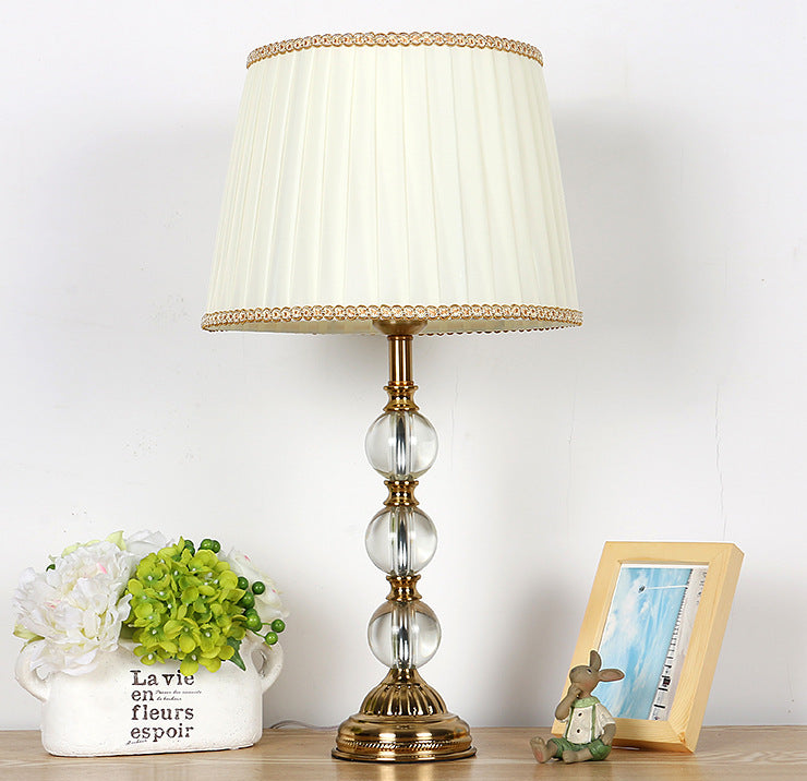 Crystal Pleated Shade Nightstand Light Countryside 1 Light Living Room Table Lamp in Beige