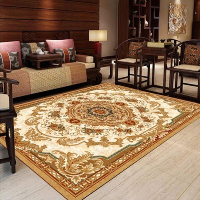 Fancy Red Tribal Pattern Area Rug Polyester Traditional Area Carpet Easy Care Rug for Living Room