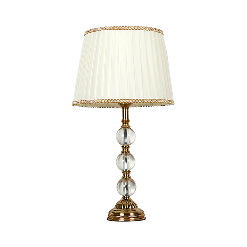 Crystal Pleated Shade Nightstand Light Countryside 1 Light Living Room Table Lamp in Beige