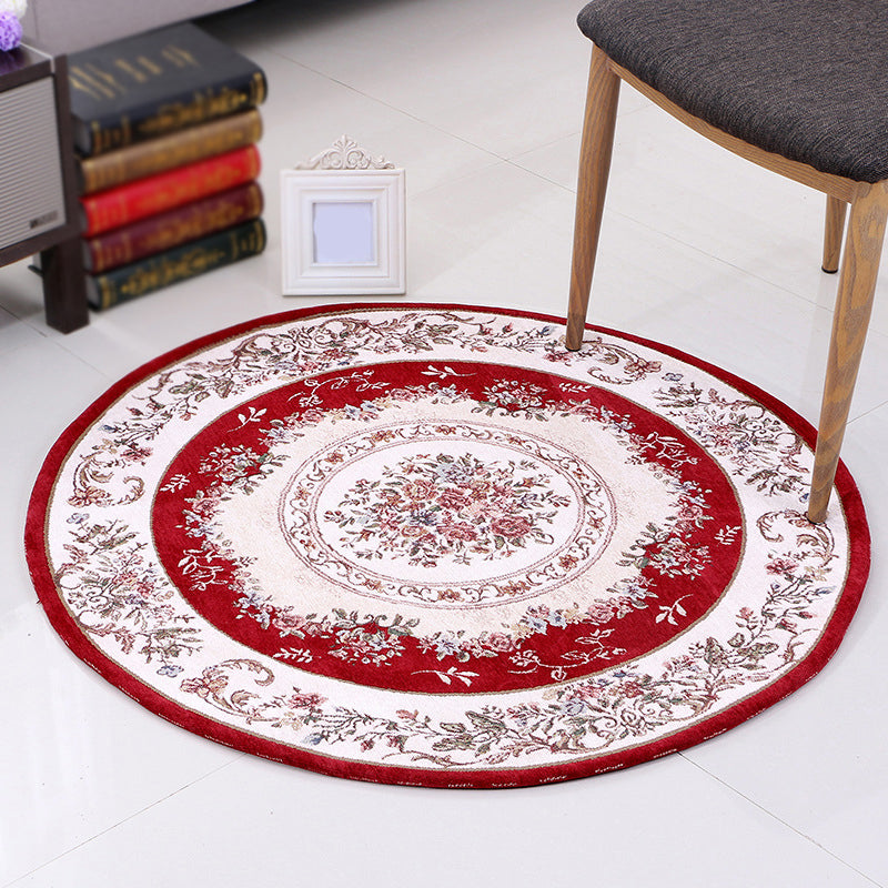 Beige Medallion Rug Polyester Vintage Indoor Carpet Washable Area Rug for Indoor Room