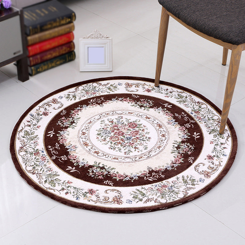 Beige Medallion Rug Polyester Vintage Indoor Carpet Washable Area Rug for Indoor Room