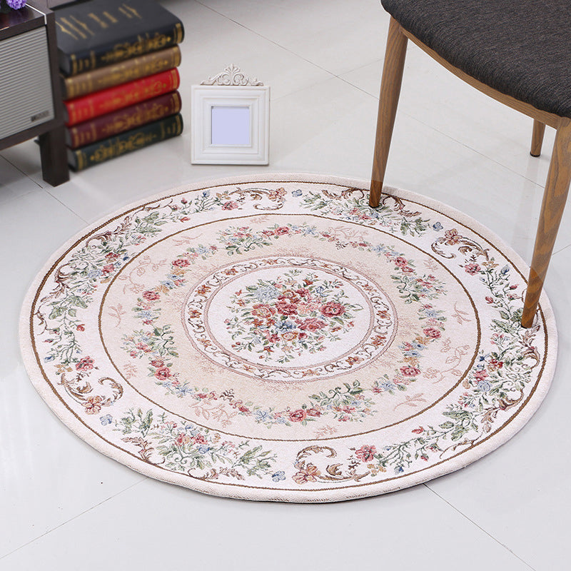 Beige Medallion Rug Polyester Vintage Indoor Carpet Washable Area Rug for Indoor Room