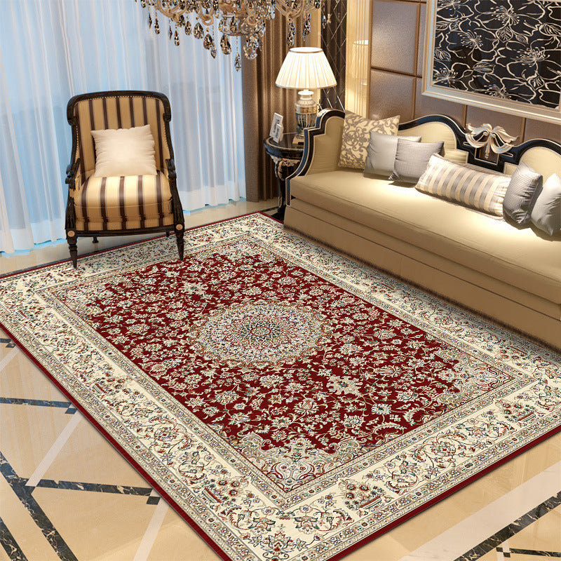 Fancy Traditional Rug Red Tribal Pattern Area Rug Non-Slip Backing Area Carpet for Home Decor