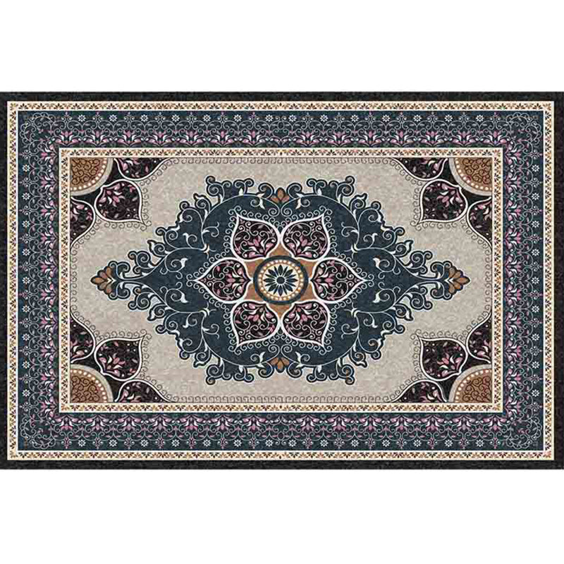 Red Traditional Area Carpet Polyester Tribal Pattern Area Rug Stain Resistant Rug for Home Decor