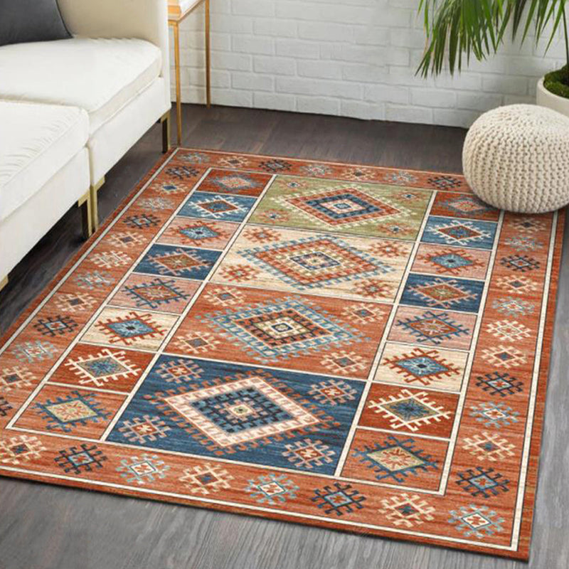 Red Traditional Area Carpet Polyester Tribal Pattern Area Rug Stain Resistant Rug for Home Decor