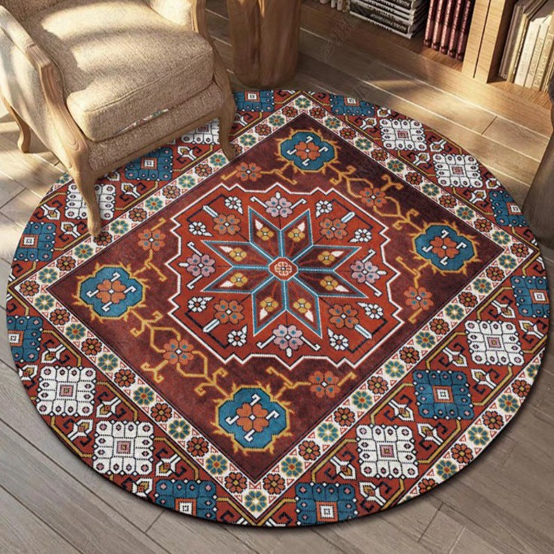 Colorful Tribal Pattern Area Rug Blue Traditional Rug Polyester Anti-Slip Carpet for Living Room