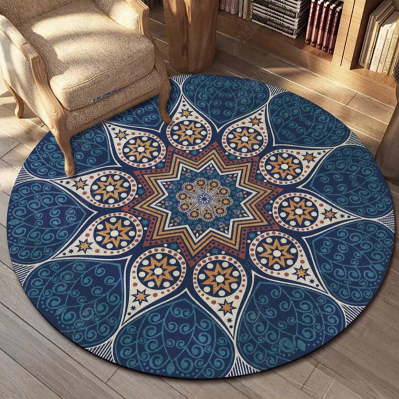 Colorful Tribal Pattern Area Rug Blue Traditional Rug Polyester Anti-Slip Carpet for Living Room