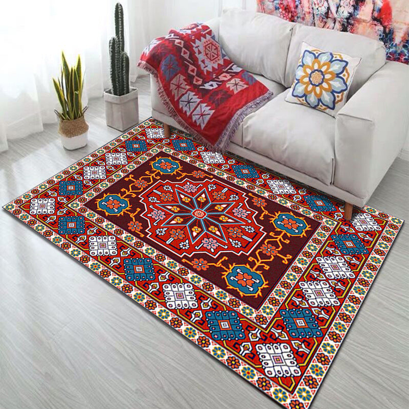 Moroccan Home Decoration Rug Symmetry Print Area Carpet Polyester Non-Slip Backing Indoor Rug