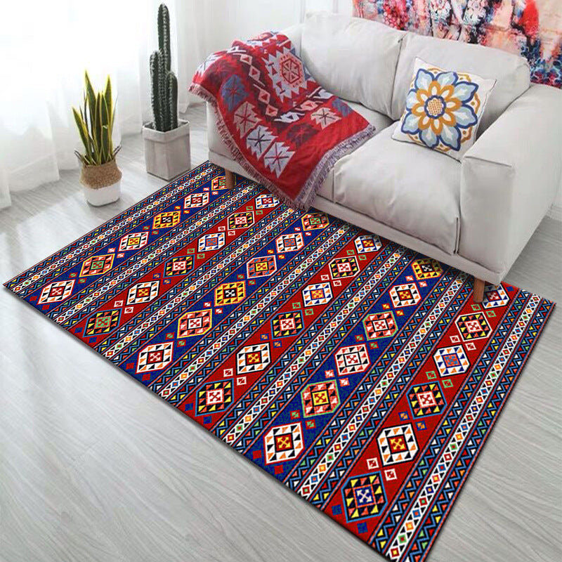 Moroccan Home Decoration Rug Symmetry Print Area Carpet Polyester Non-Slip Backing Indoor Rug