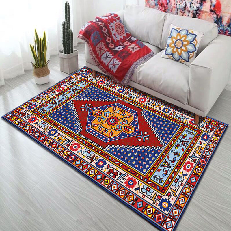 Moroccan Home Decoration Rug Symmetry Print Area Carpet Polyester Non-Slip Backing Indoor Rug