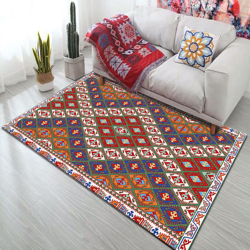 Moroccan Home Decoration Rug Symmetry Print Area Carpet Polyester Non-Slip Backing Indoor Rug