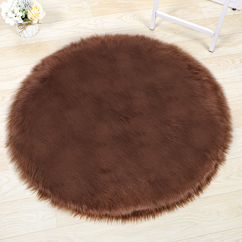 Simplicity Plain Round Rug Calming Shag Polypropylene Rug Friendly Washable Carpet for Living Room