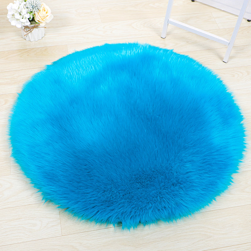 Simplicity Plain Round Rug Calming Shag Polypropylene Rug Friendly Washable Carpet for Living Room