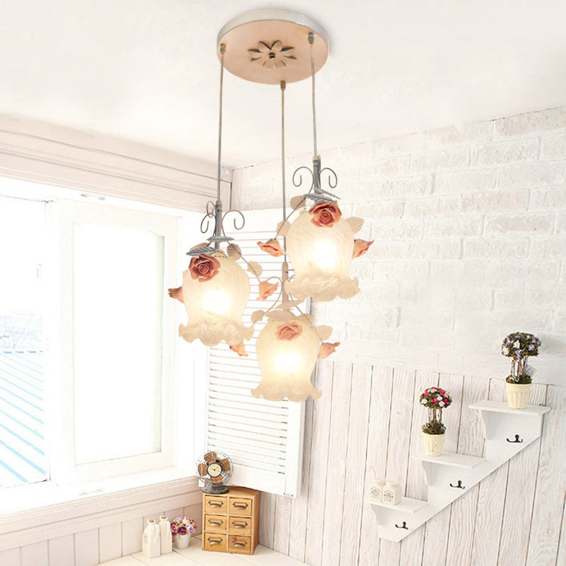 Restaurant de fleurs Cluster Pendant Light Countryside Opal Verre 3 Heads White / Green Sanging Lamping