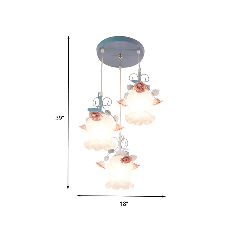 Enclavage de suspension de salle à manger de la rose en verre blanc Rose Multi Light