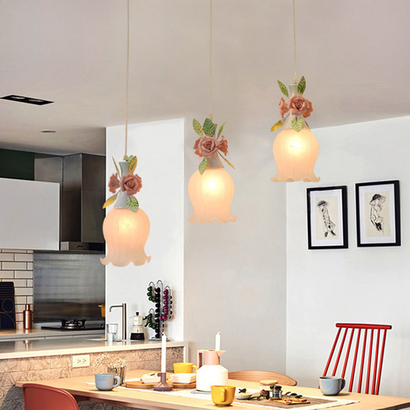 3 bollen geschulpte cluster hanger Traditionalisme Frosted wit glas hangende lamp armatuur