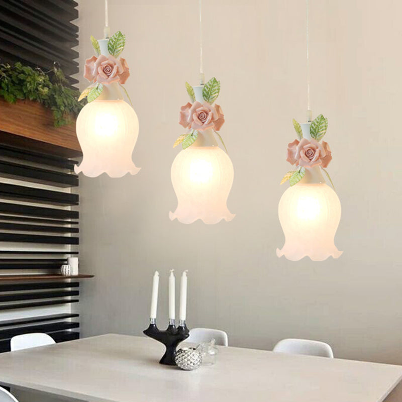 3 bollen geschulpte cluster hanger Traditionalisme Frosted wit glas hangende lamp armatuur