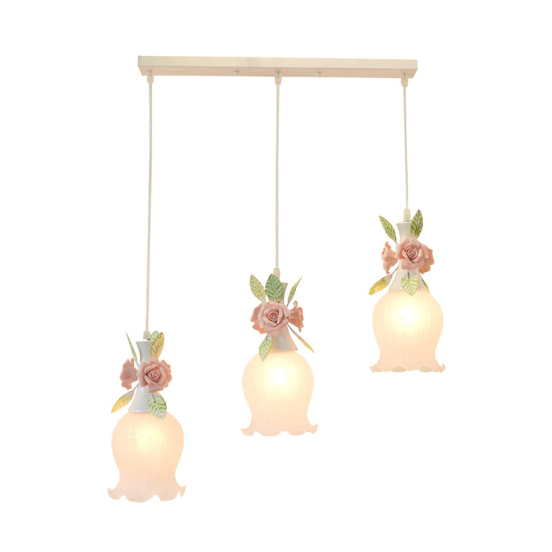 3 bollen geschulpte cluster hanger Traditionalisme Frosted wit glas hangende lamp armatuur