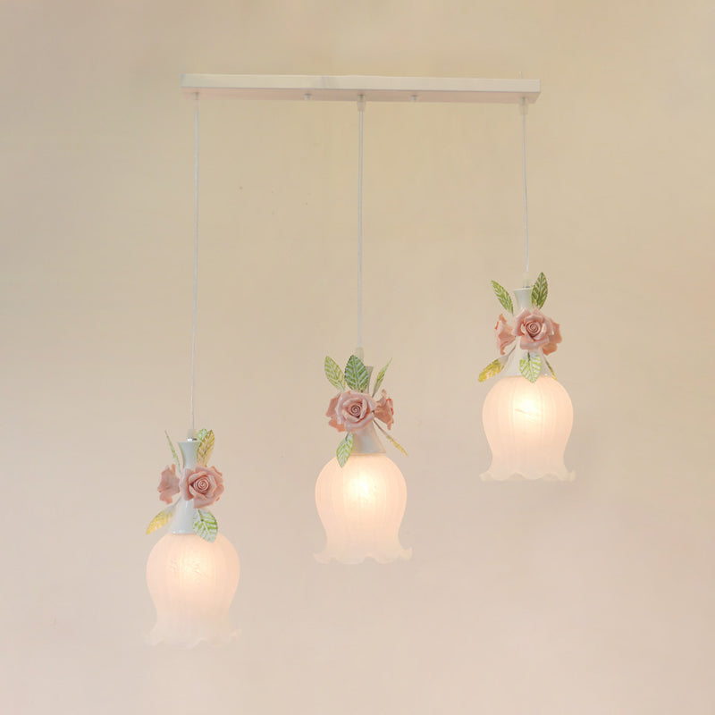 3 bollen geschulpte cluster hanger Traditionalisme Frosted wit glas hangende lamp armatuur