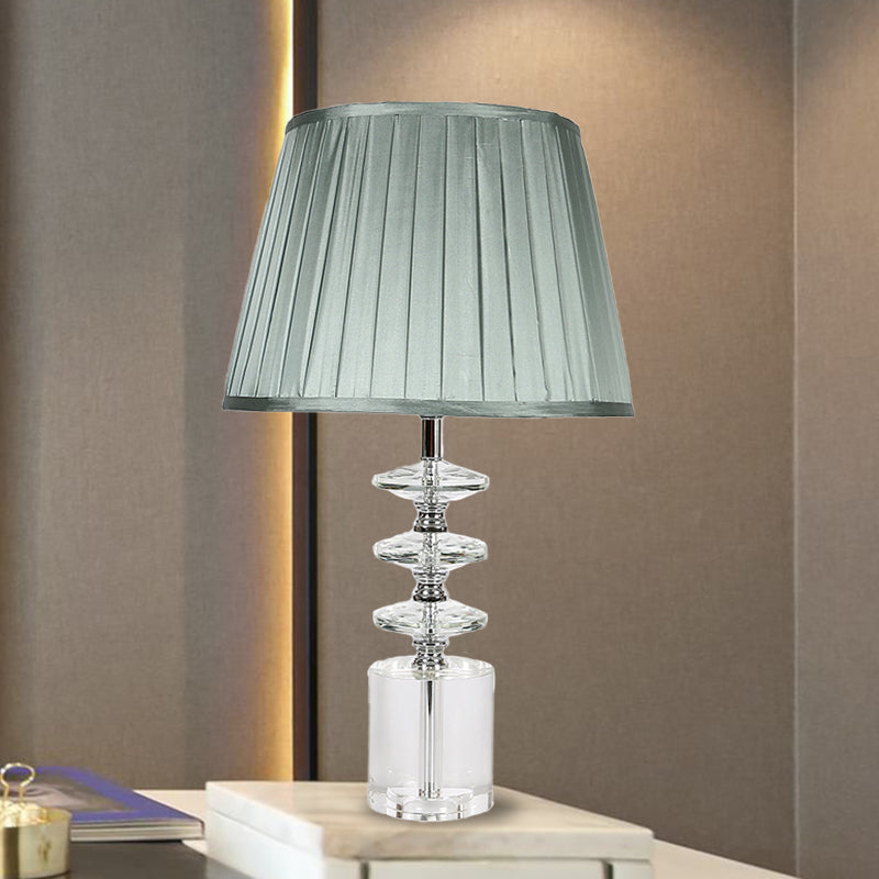 Tissu bleu night table lampe conical 1 Light Light Tradition Table Tableau avec accent en cristal clair