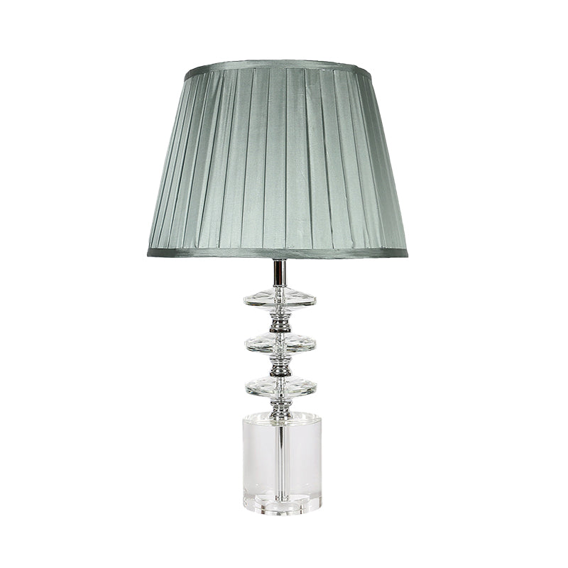 Tissu bleu night table lampe conical 1 Light Light Tradition Table Tableau avec accent en cristal clair