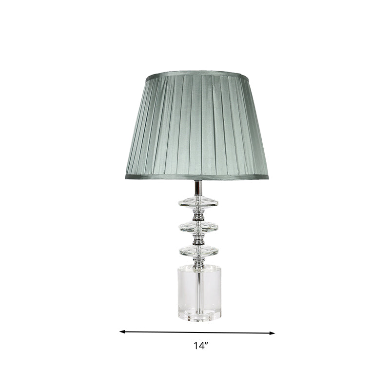 Tissu bleu night table lampe conical 1 Light Light Tradition Table Tableau avec accent en cristal clair