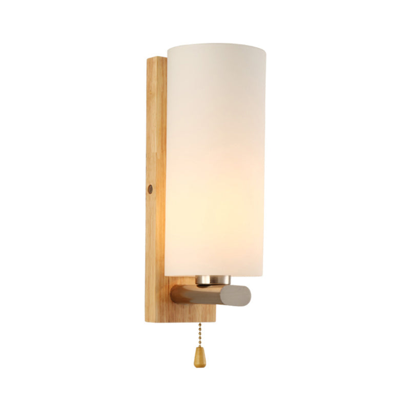 Luce di applique cilindri in vetro bianco moderno 1 illuminazione a monte a parete con rettangolo in legno