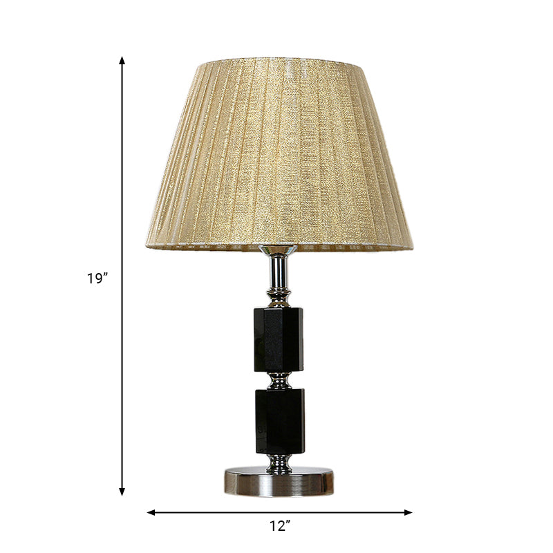 Single Bulb Crystal Table Lamp Countryside Beige Tapered Drum Bedroom Night Light