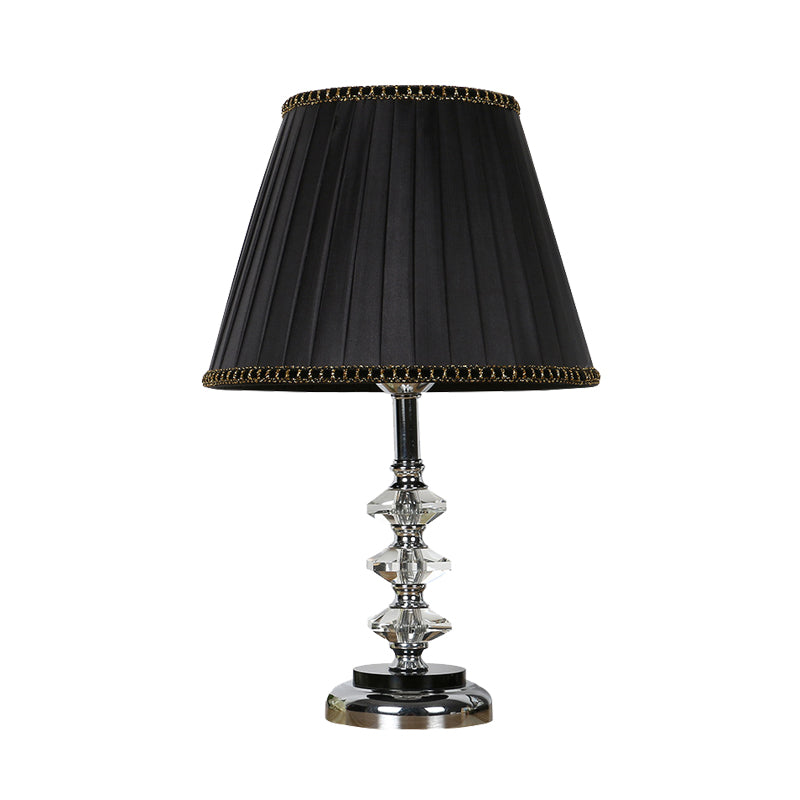 Tissu de chevet conique Light Minimalisme 1 lampe de table de nuit à chambre claire légère en noir avec déco cristallin