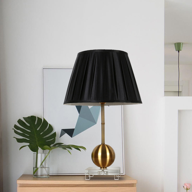 Fabric Black Table Lamp Single Light Countryside Night Lamp in Black for Bedroom with Crystal Base