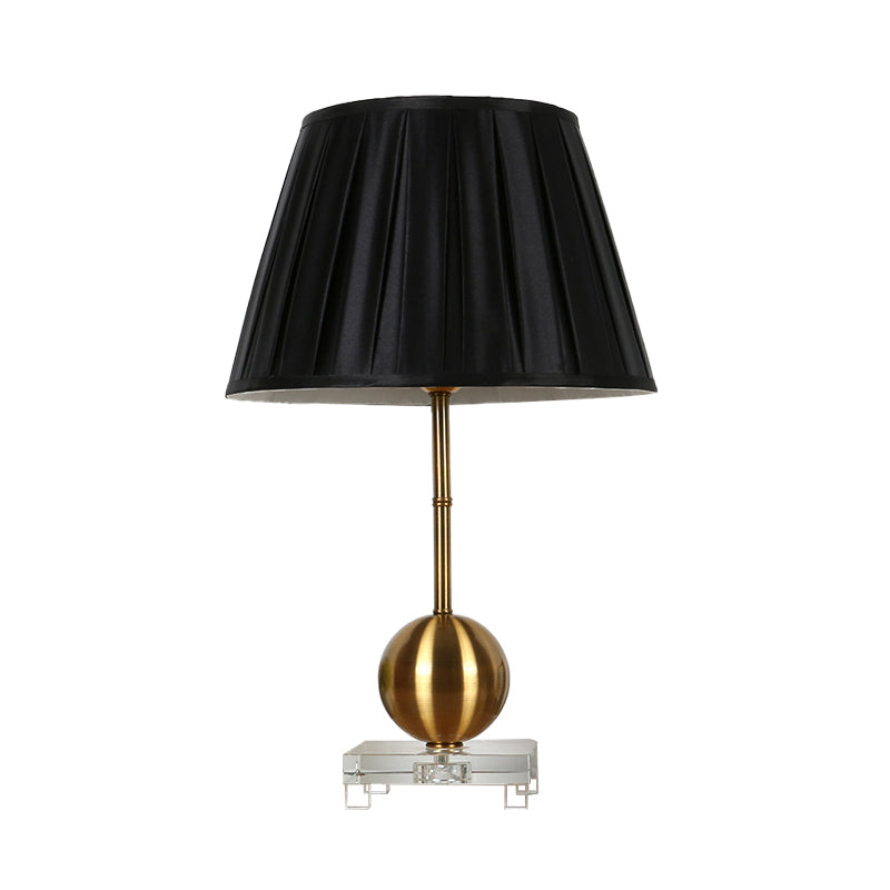 Fabric Black Table Lamp Single Light Countryside Night Lamp in Black for Bedroom with Crystal Base