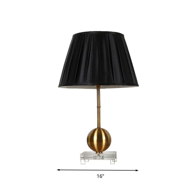 Fabric Black Table Lamp Single Light Countryside Night Lamp in Black for Bedroom with Crystal Base