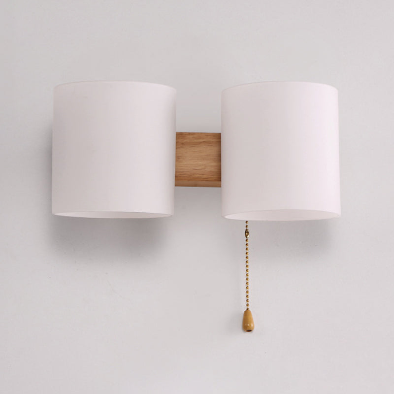 2 lampadina da letto con lampada da parete asiatica a parete asiatica con tonalità di vetro bianco cilindrico