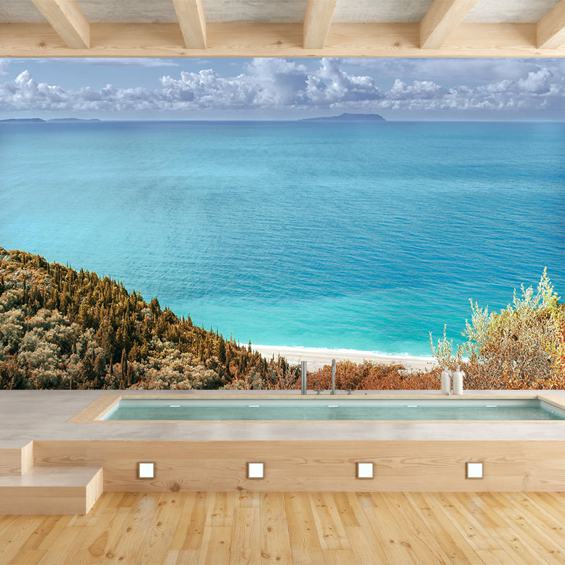 Tropics Seascape Wall Paper Mural Soft Color Mildew Resistant Wall Art for Home