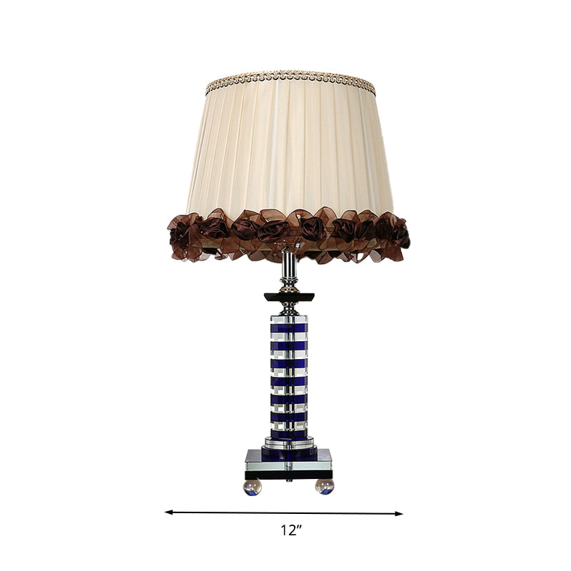 Crystal Beige Night Light Tower Shaped 1 Light Traditional Style Nightstand Lamp for Living Room