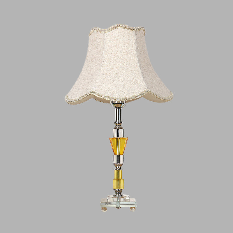 1 Tissu de tissu léger Light Light Rural Beige Empire Shade Shade Living Room Night lampe avec Crystal Base