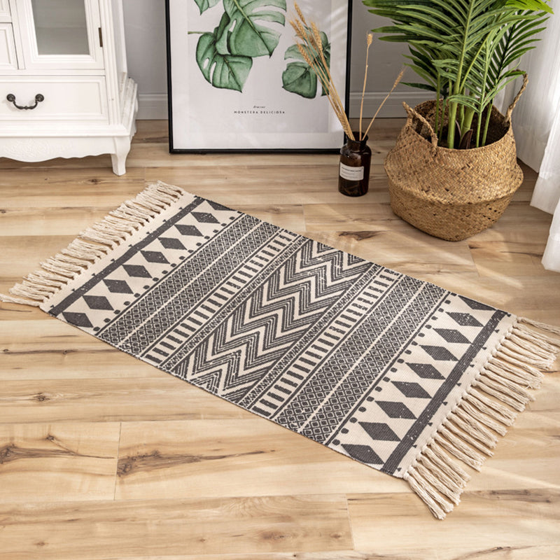 Victorian Boho-Chic Rug with Fringe Multi-Color Cotton Blend Carpet Easy Care Rug for Living Room