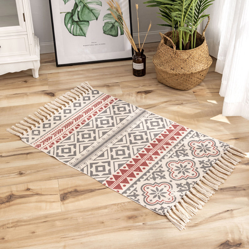 Victorian Boho-Chic Rug with Fringe Multi-Color Cotton Blend Carpet Easy Care Rug for Living Room