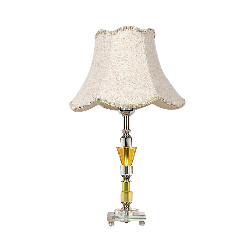 1 Tissu de tissu léger Light Light Rural Beige Empire Shade Shade Living Room Night lampe avec Crystal Base