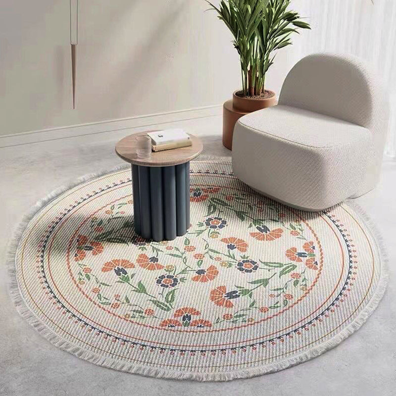 Gorgeous Floral Printed Rug Moroccan Cotton Blend Carpet Washable Carpet with Fringe for Home Decor