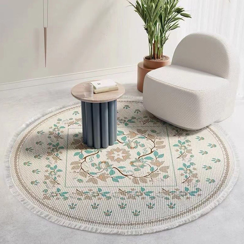 Gorgeous Floral Printed Rug Moroccan Cotton Blend Carpet Washable Carpet with Fringe for Home Decor