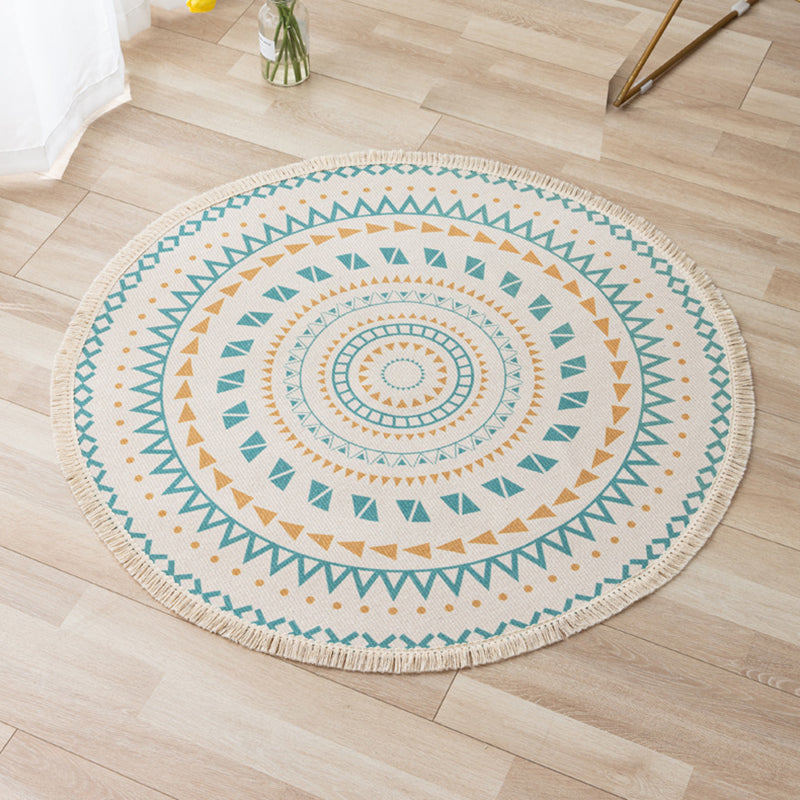 Gorgeous Floral Printed Rug Moroccan Cotton Blend Carpet Washable Carpet with Fringe for Home Decor