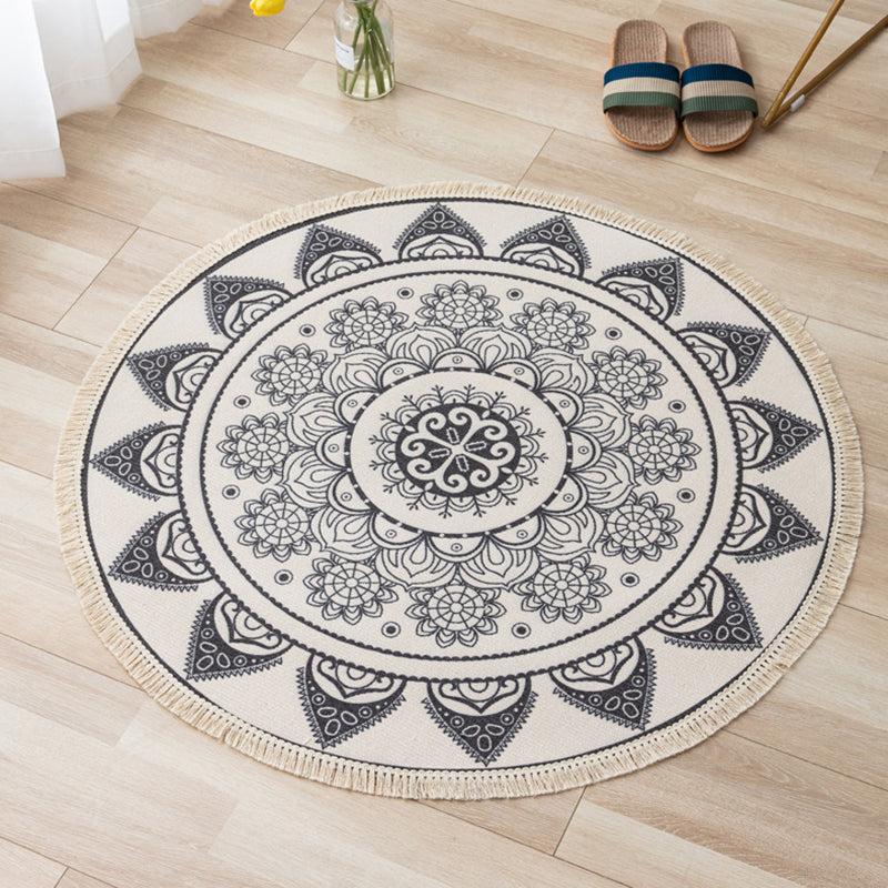 Gorgeous Floral Printed Rug Moroccan Cotton Blend Carpet Washable Carpet with Fringe for Home Decor