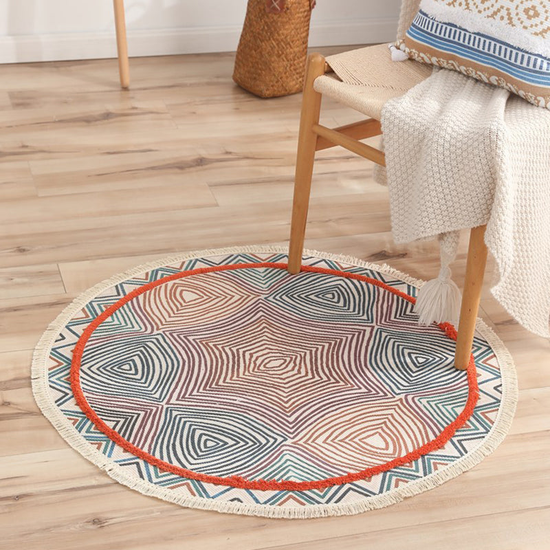 Creative Graphic Design Rug Aesthetic Round Carpet with Fringe Cotton Blend Rug for Home Decor