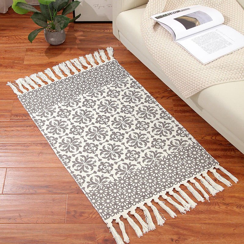 Classic Americana Indoor Rug Antique Cotton Blend Carpet Easy Care Rug with Fringe for Living Room