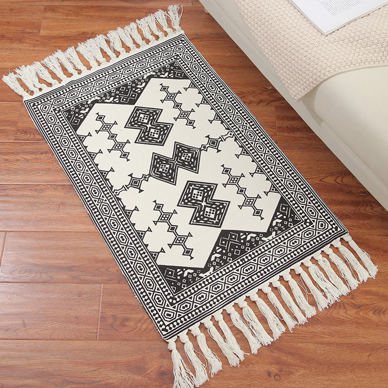 Classic Americana Indoor Rug Antique Cotton Blend Carpet Easy Care Rug with Fringe for Living Room