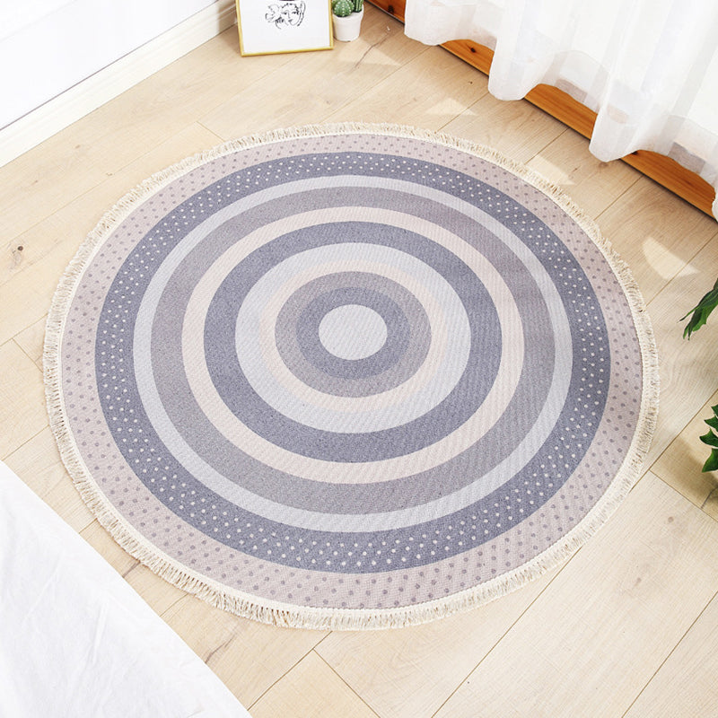 Funky Moroccan Round Rug Individuality Cotton Blend Rug Washable Carpet with Fringe for Home Decor